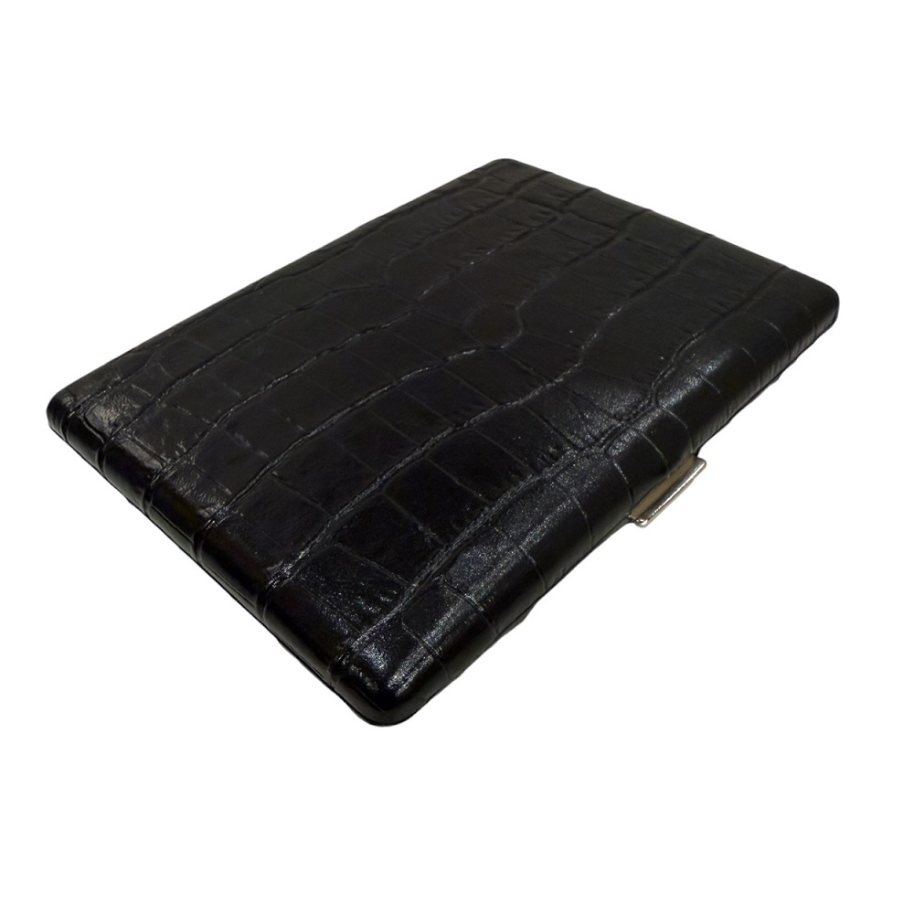 Pearl Δερμάτινη Ταμπακιέρα Εφέ Croco Μαύρη (Regular Size) - Image 2