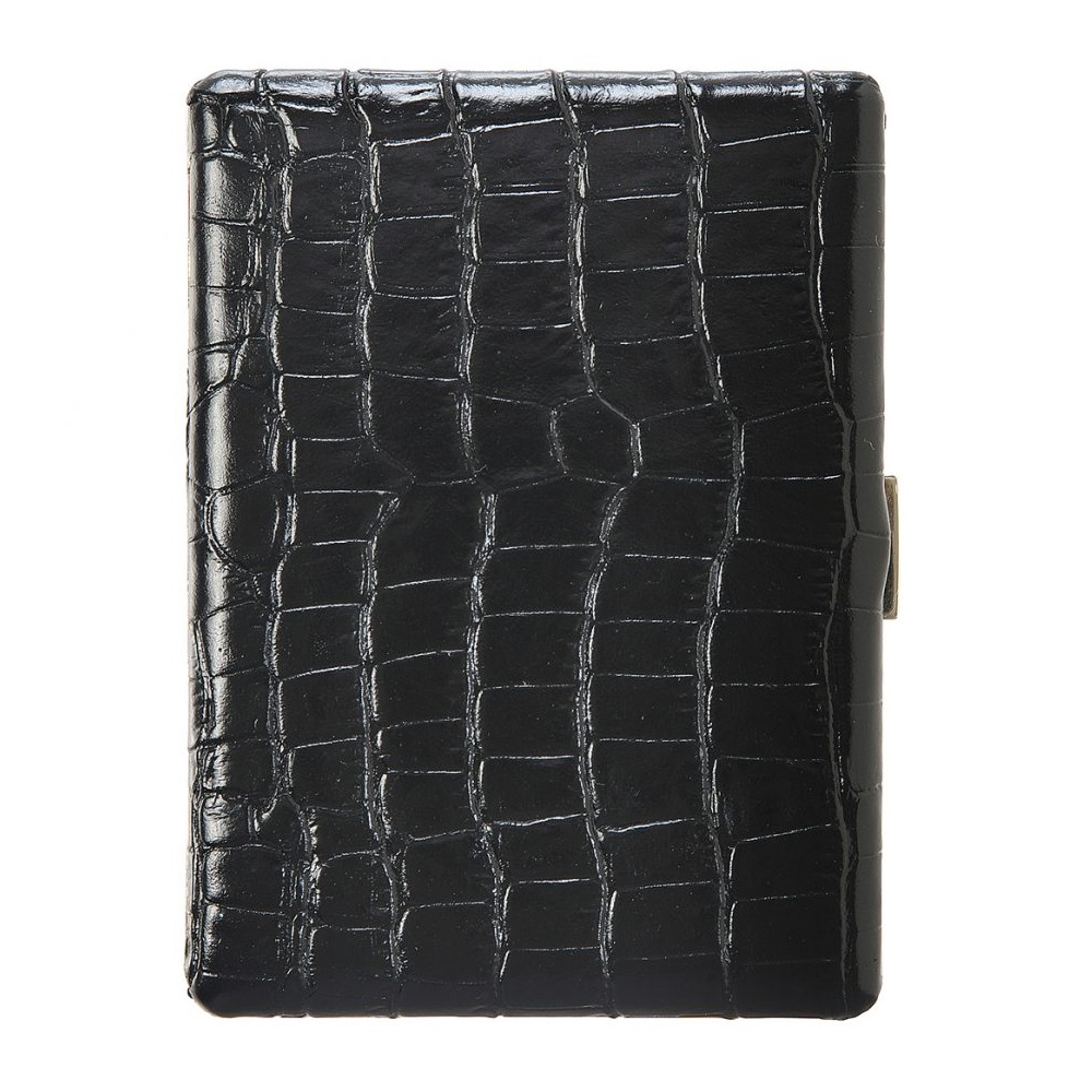 Pearl Δερμάτινη Ταμπακιέρα Εφέ Croco Μαύρη (Regular Size)